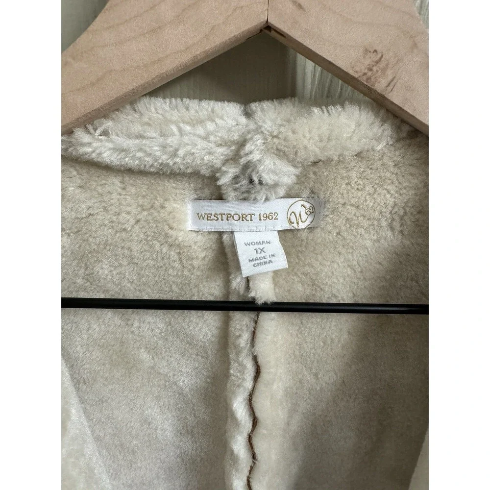 Westport 1962 Vest Women 1X Brown Faux Suede Shearling Fur Lined‎ Open Front